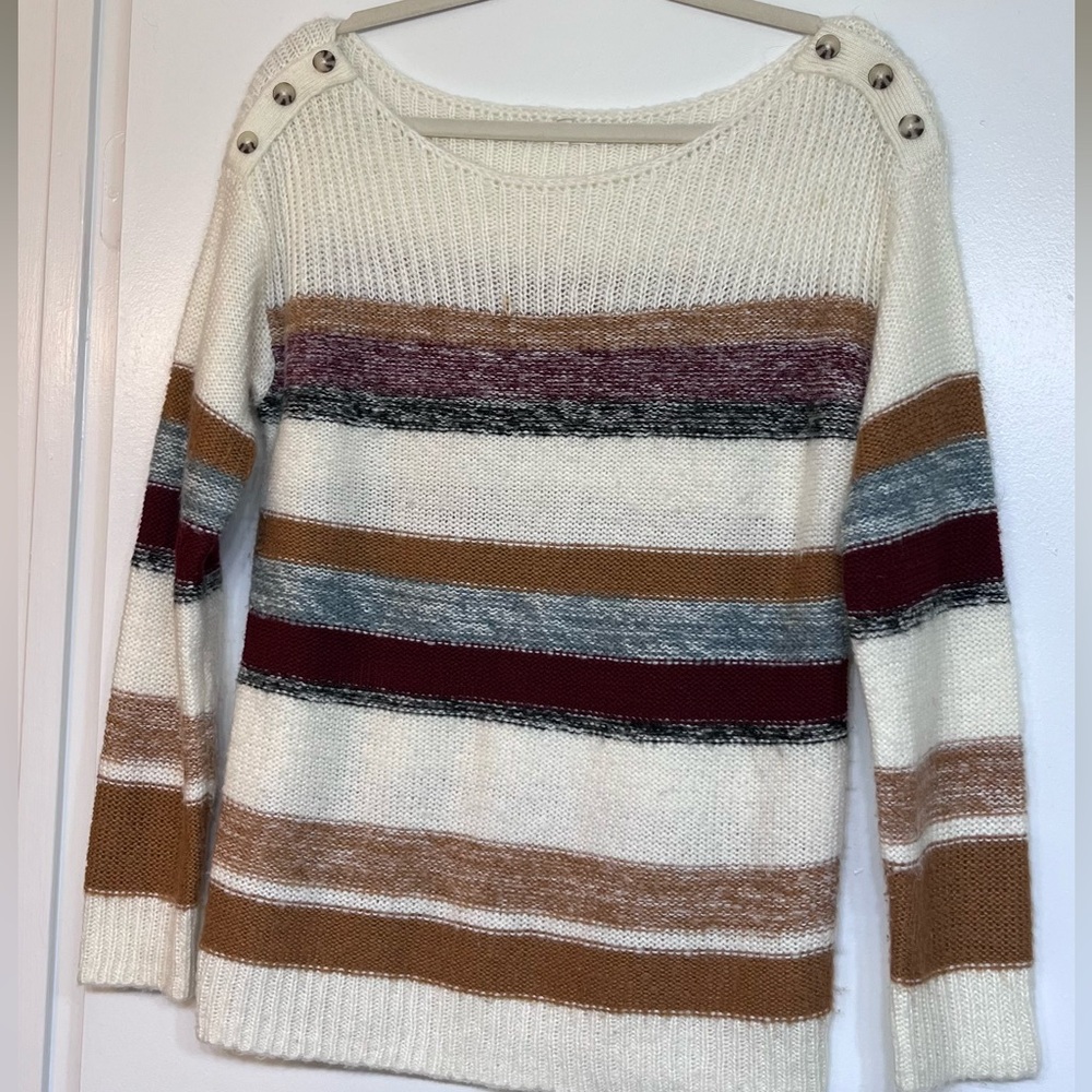 Maurices Multicolor Striped Sweater with Button Accents